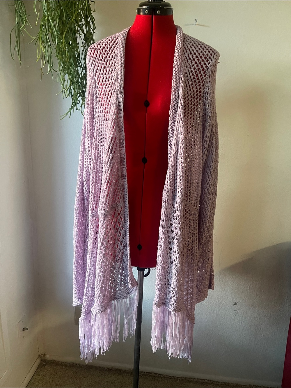 Denim 24/7 Lavender Open-Weave Knit Cardigan